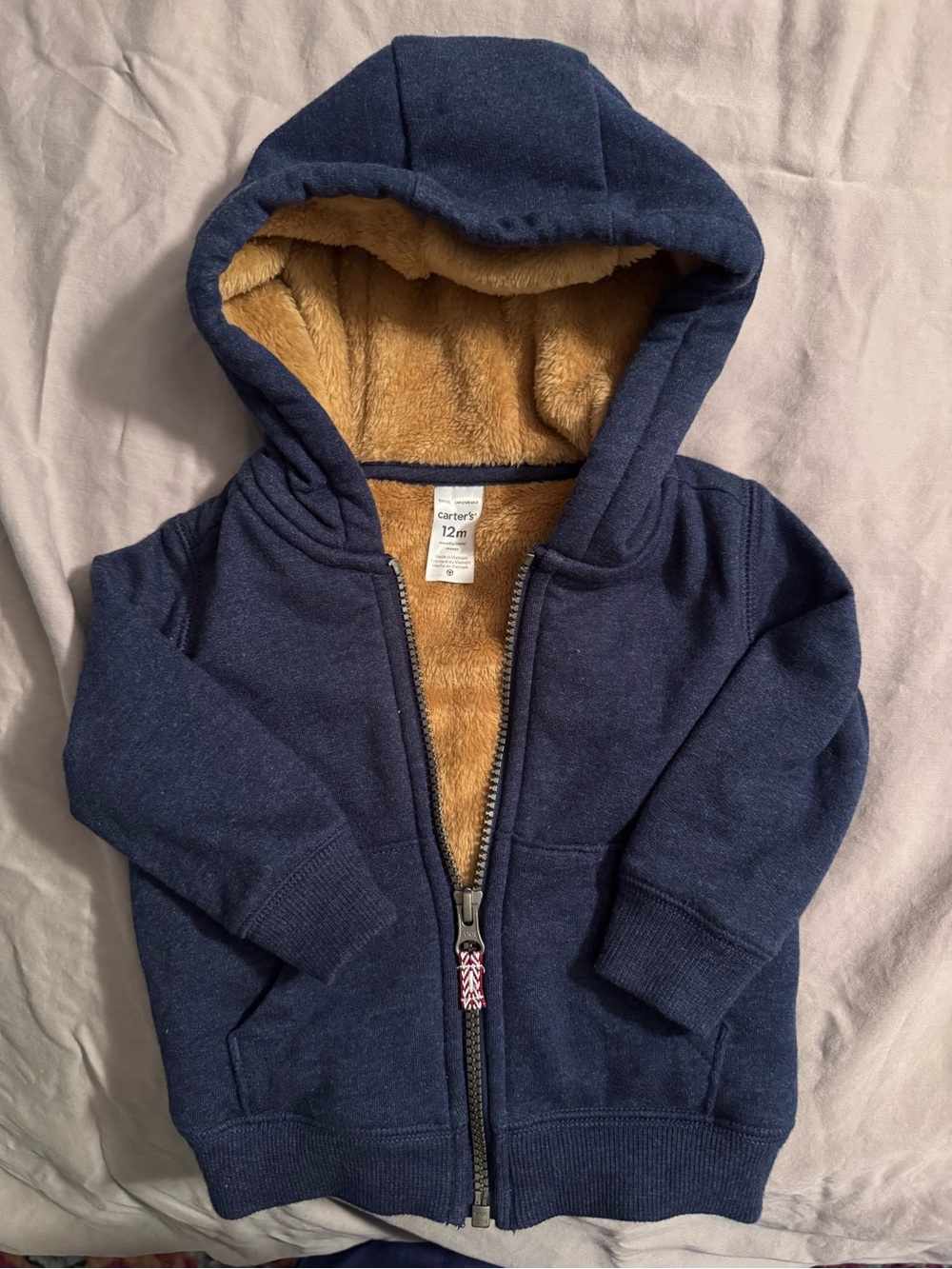 Carter's Navy Hooded Zip-Up Jacket with Tan Sherpa Lining
